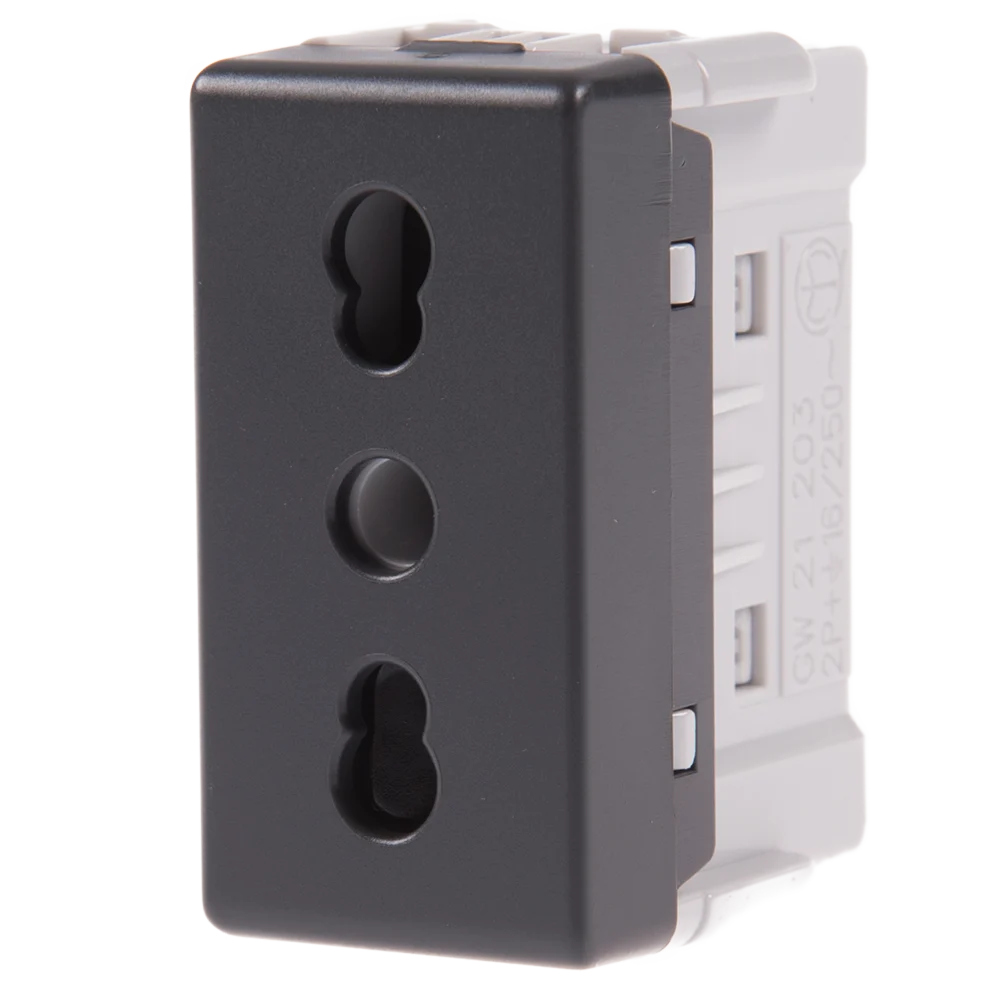Priza standard Italian 2P+E System Gewiss GW21203, 1M, 16A, negru
