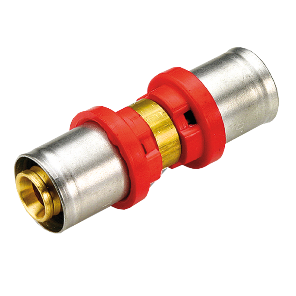 Racord drept dublu cu presare multistrat Tiemme, alama, Ø16-16 mm