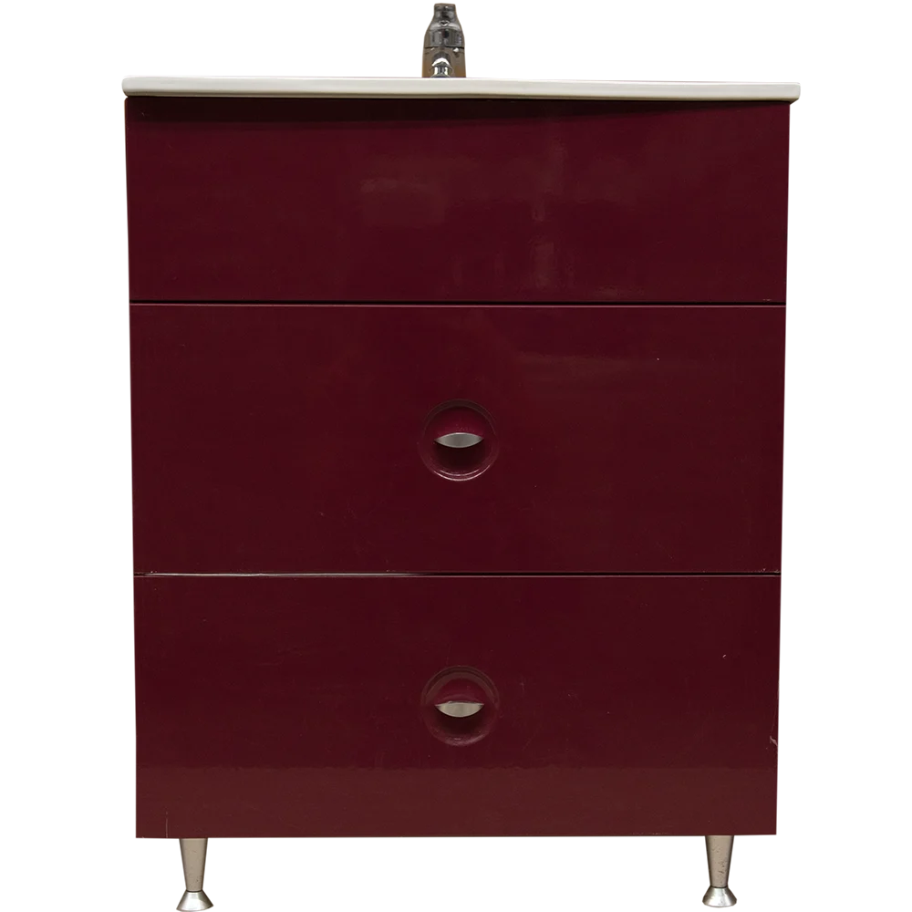 Mobilier baie Sanitop Ines, baza cu lavoar, MFD-PAL, rosu, 60 x 43,5 x 81 cm
