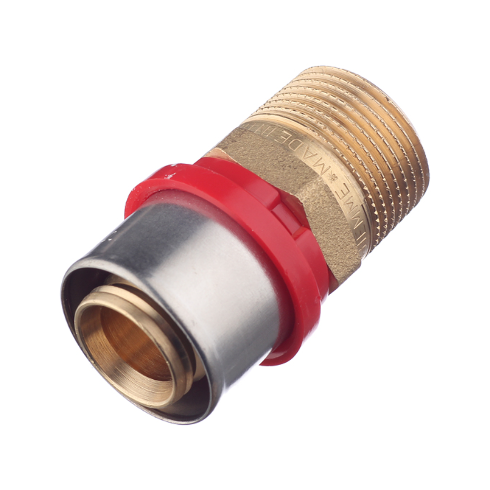 Racord drept presare multistrat Tiemme, filet exterior, alama, Ø26 mm x 3/4