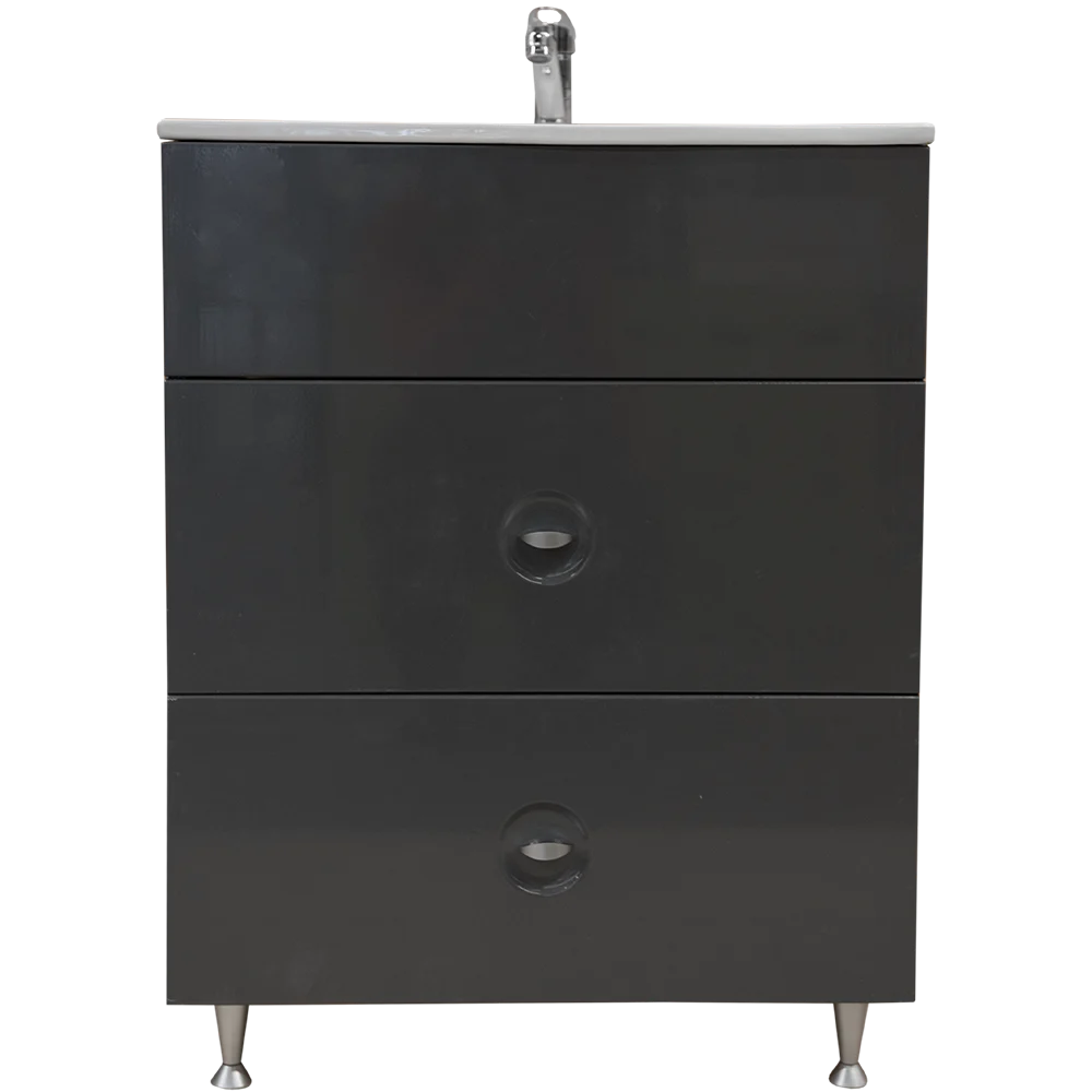 Mobilier baie Sanitop Ines, baza cu lavoar, MFD-PAL, gri, 60 x 43,5 x 81 cm