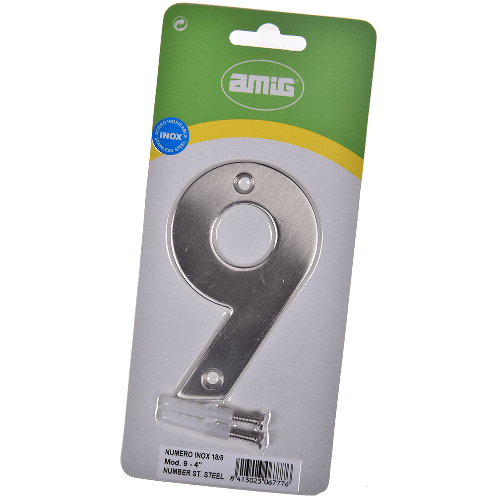 Numar usa/poarta 9 Fischer, inox, prindere suruburi, 10 mm