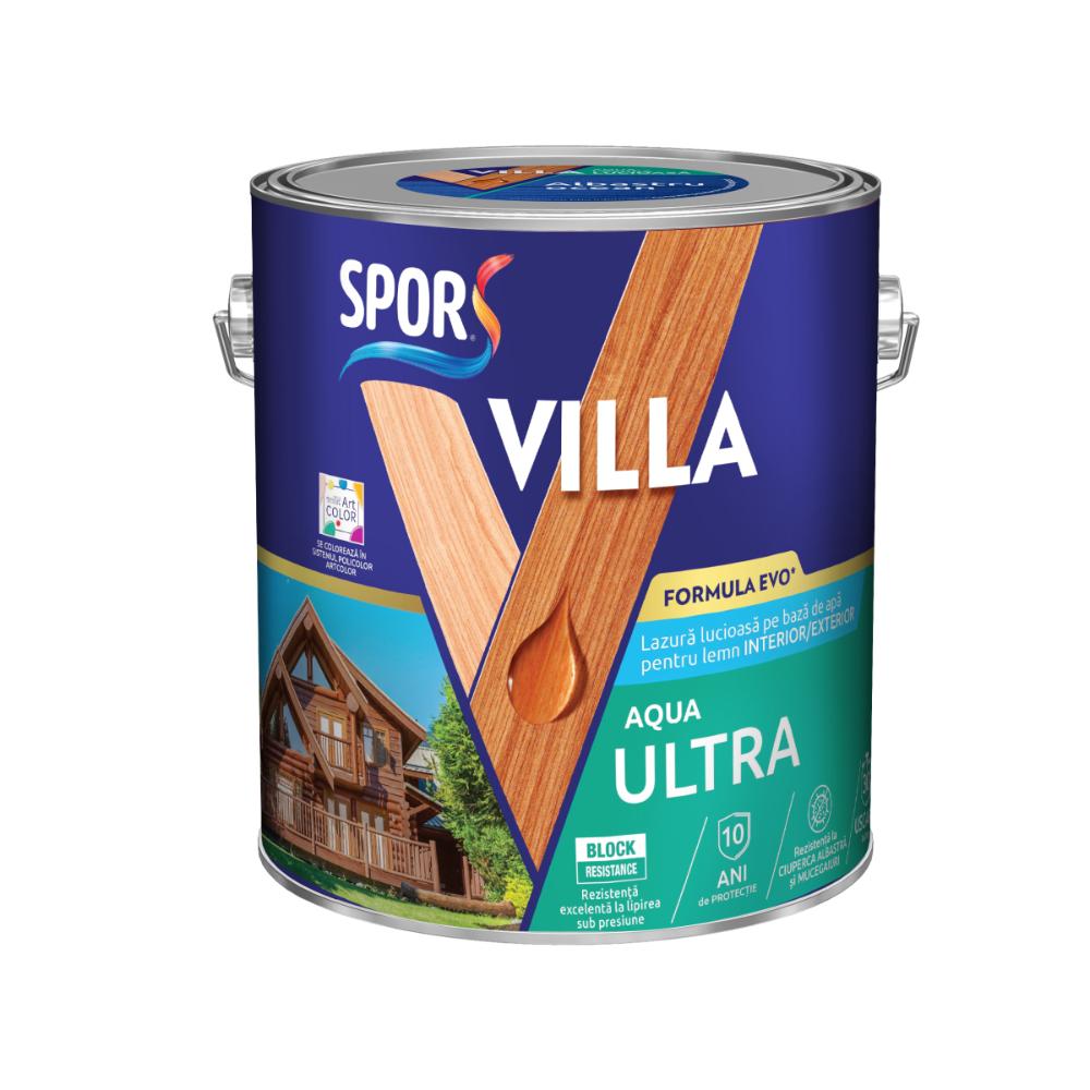 Lazura pentru lemn Spor Villa Aqua Ultra, pe baza de apa, wenge, interior/exterior,  2.5 l