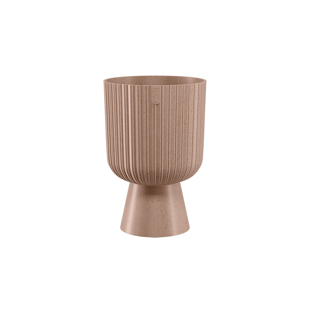 Ghiveci Keli Mika Petit Wood, PVC, maro piatra, diametru 14 cm, inaltime 20.5 cm