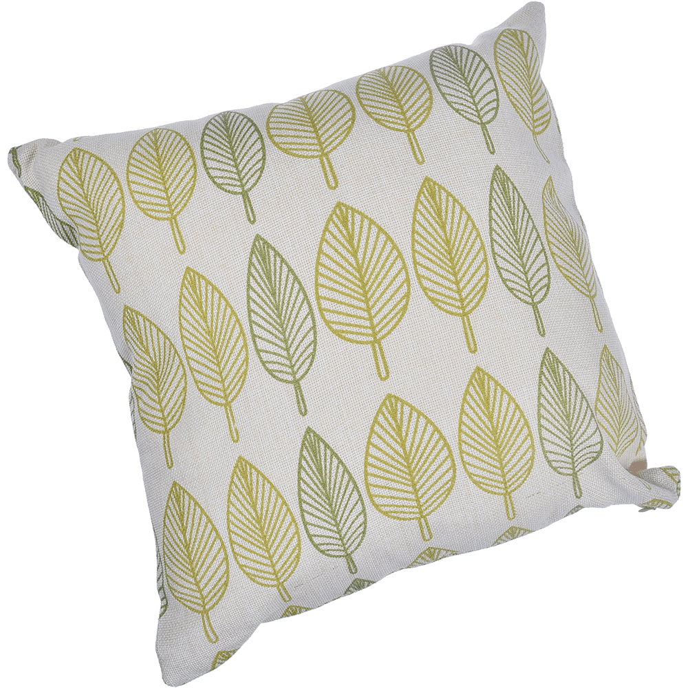 Perna decorativa Meltem, alb + verde, model vegetal, 40 x 40 cm