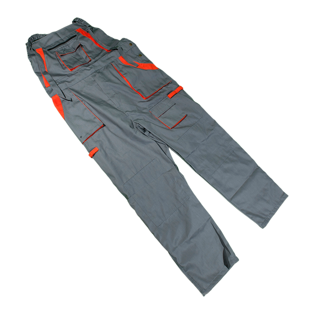 Pantalon de lucru cu pieptar Samoa, ajustabil cu catarama, marimea 52, gri/portocaliu