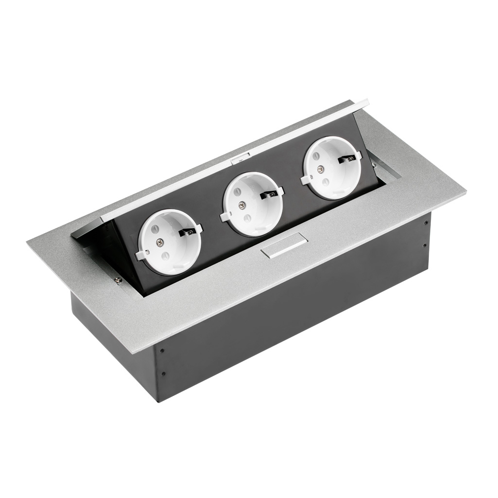 Priza incorporabila GTV cu 3 prize schuko, gri, 3600 W