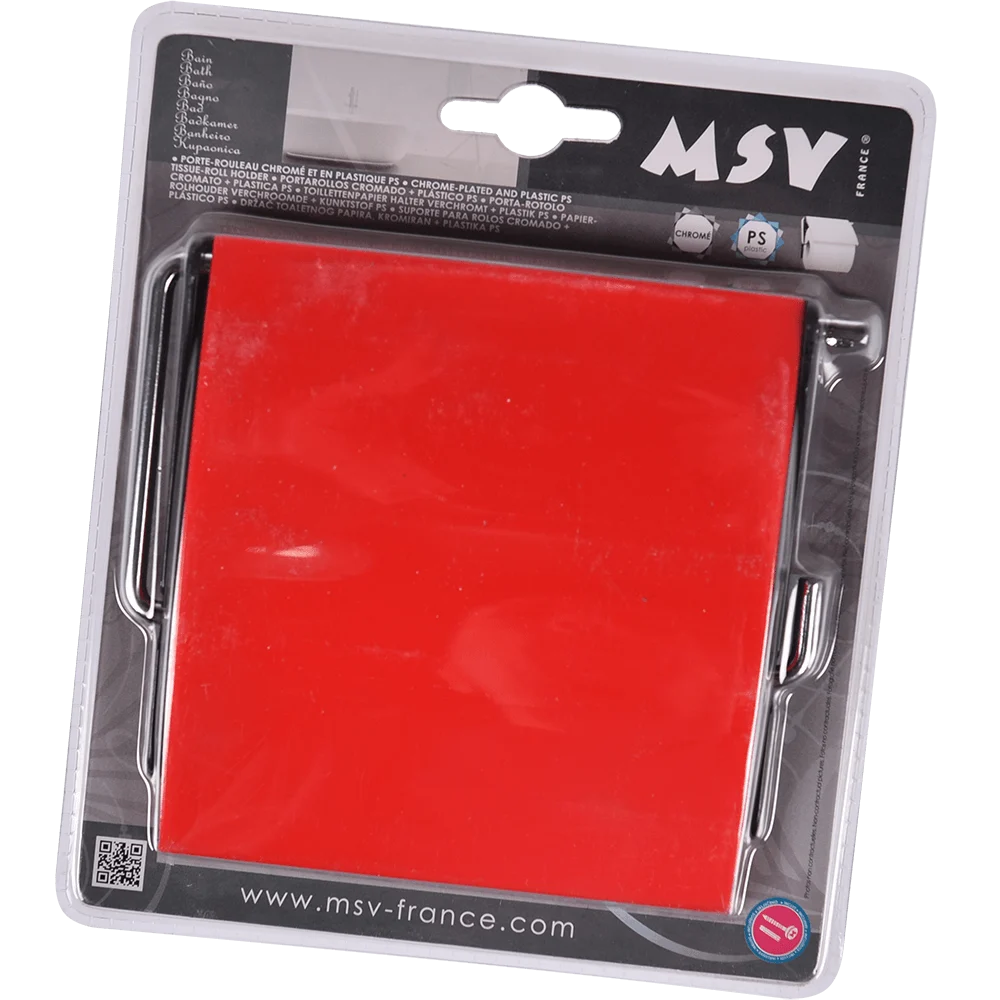Suport hartie igienica MSV, plastic-metal, rosu, 13 x 15 x 11,5 cm
