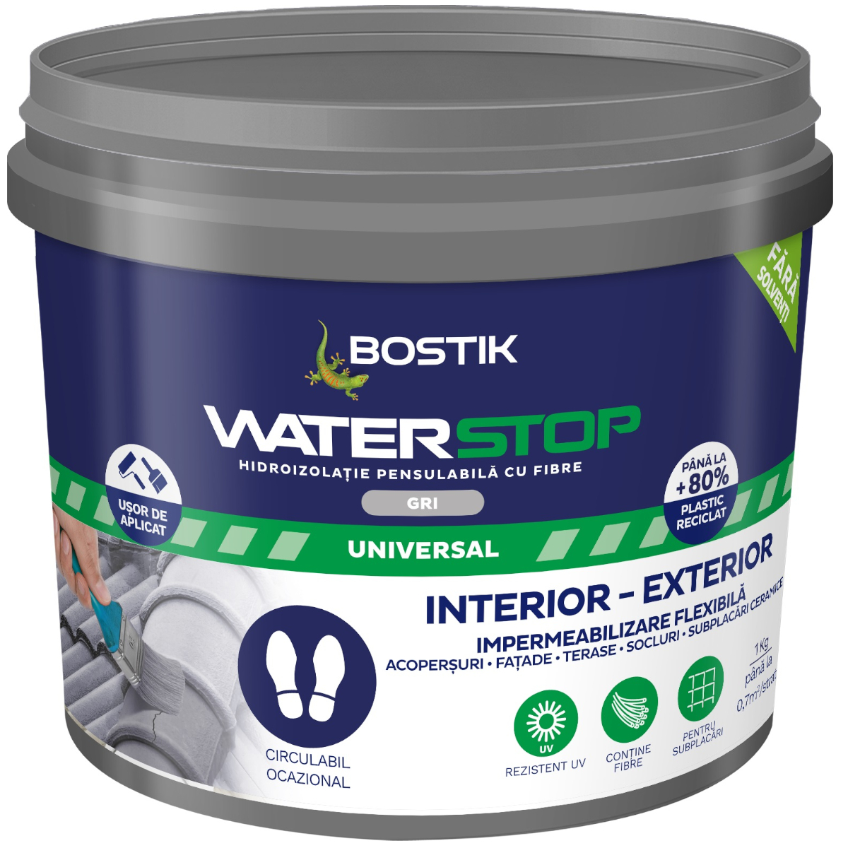 Hidroizolatie pensulabila cu fibre Waserstop Bostik, gri, 1 kg