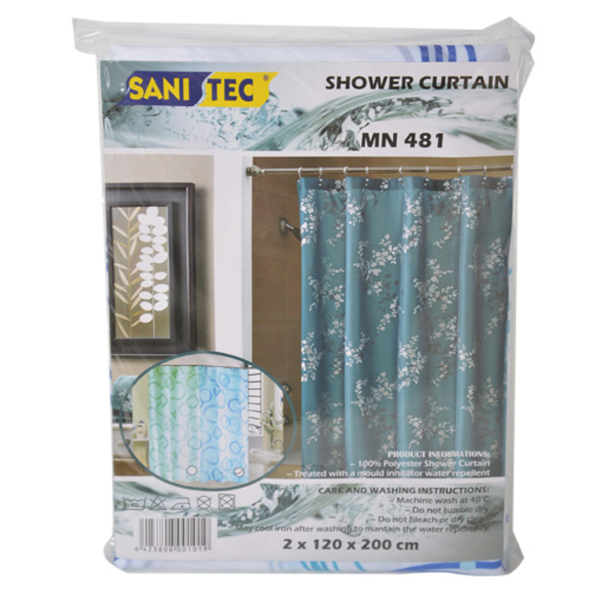 Perdea dus dubla Sanitec MN-481, poliester, bleu, 2 x 120 x 200 cm