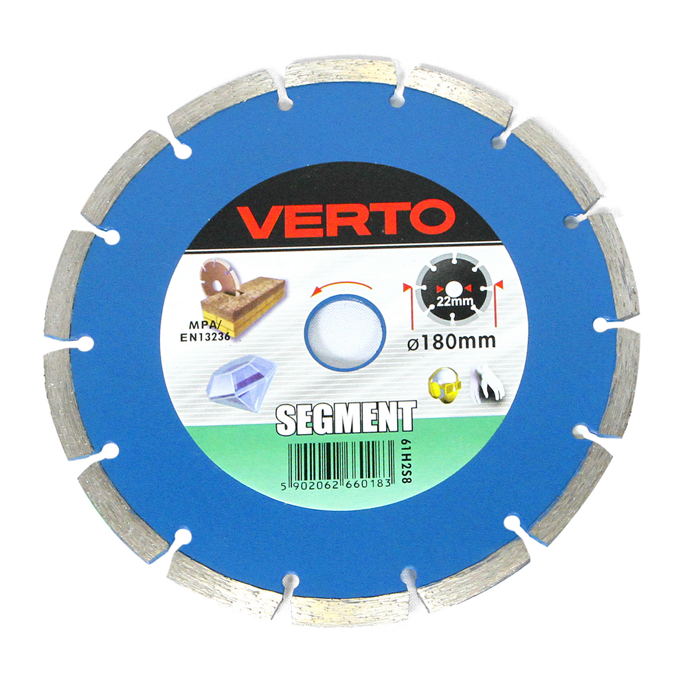 Disc diamantat segmentat debitare beton Verto, 180 x 22.2 x 2 mm