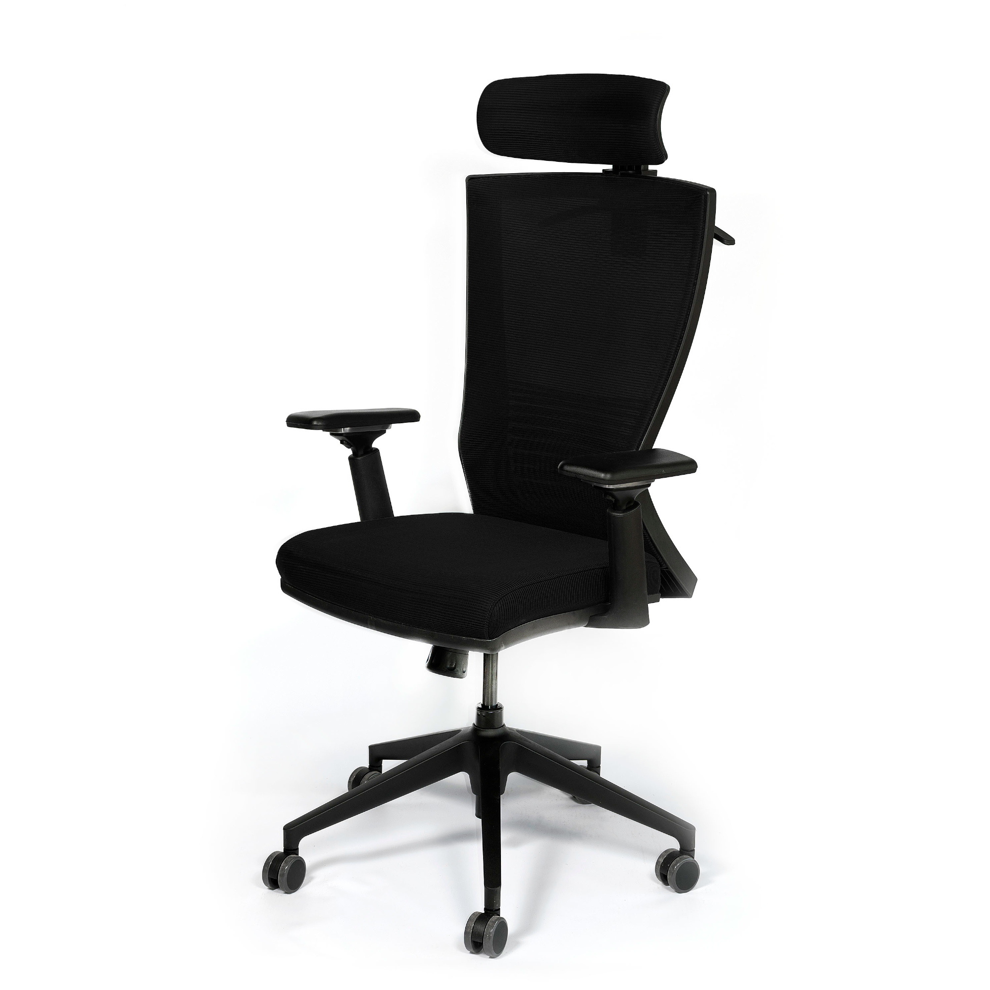 Scaun birou managerial negru Kronsit Bergamo, tapiterie textila, rotativ, reglabil pe inaltime, 59 x 50 x 138 cm