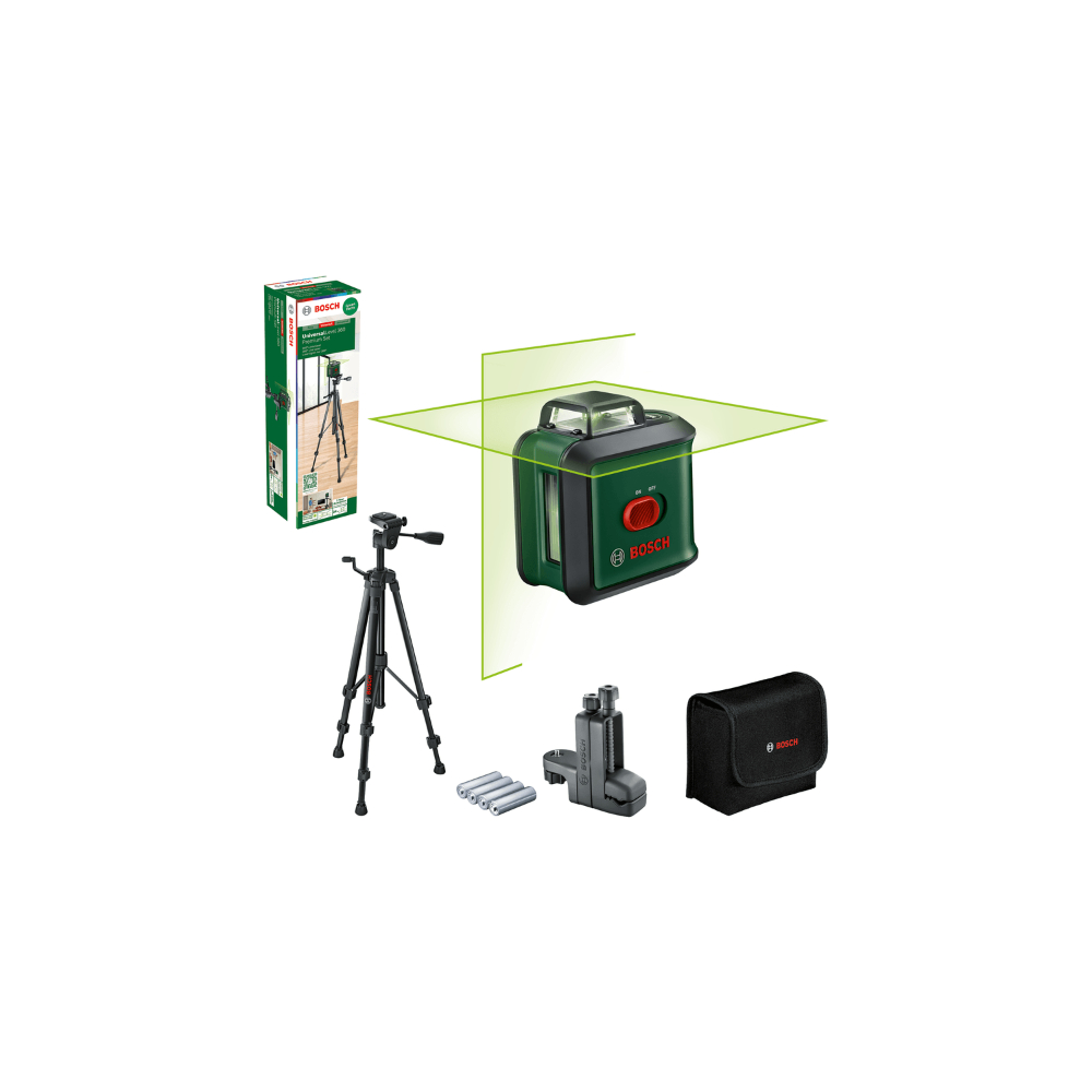 Nivela cu laser cu linii in cruce Bosch Universallevel 360 Premium Set, autonivelare, stativ si geanta