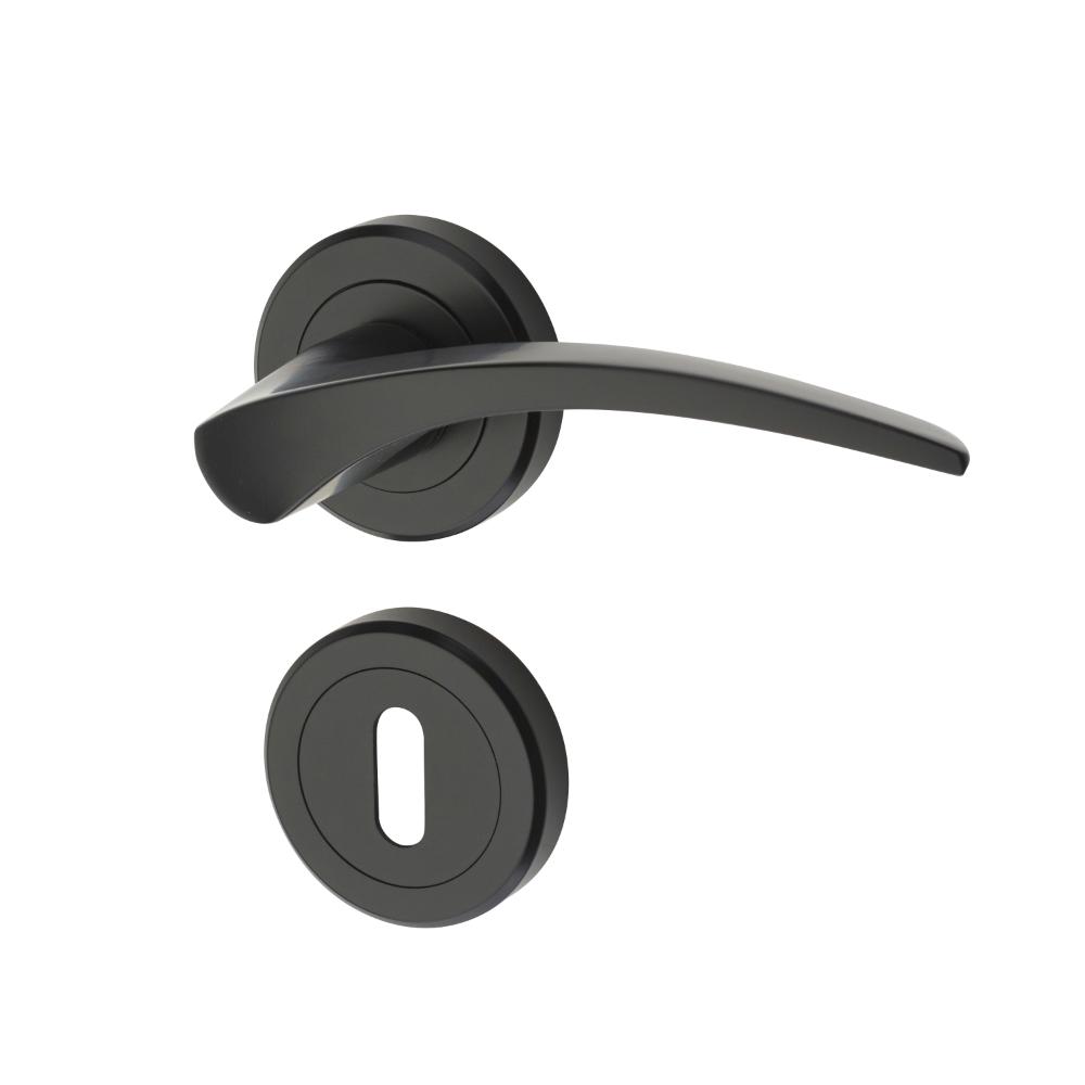 Maner usa de interior pe rozeta rotunda Kite Yale, zinc, negru mat, 40 mm