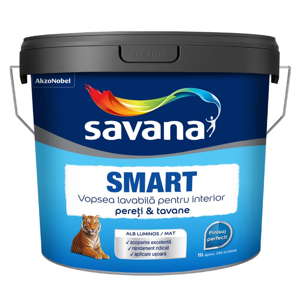 Vopsea lavabila de interior Savana Smart, alb, 15 l