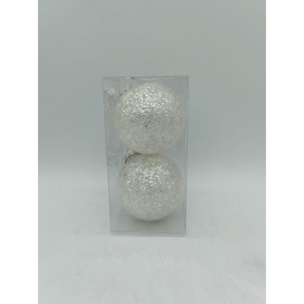 Set 2 globuri decorative de Craciun, plastic, alb satinat, 10 cm