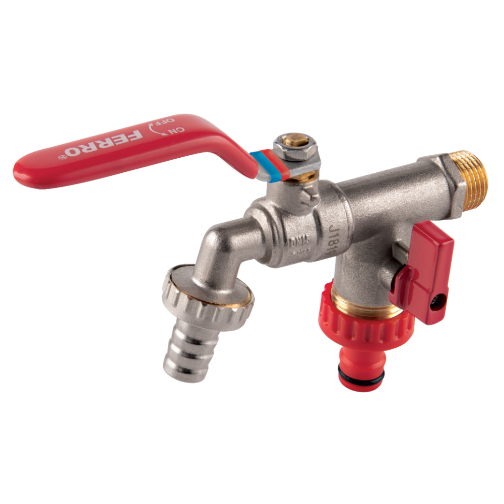 Robinet cu bila F-Comfort dublu serviciu Ferro KCD2, filet exterior, 2 iesiri 1'', racord 3/4