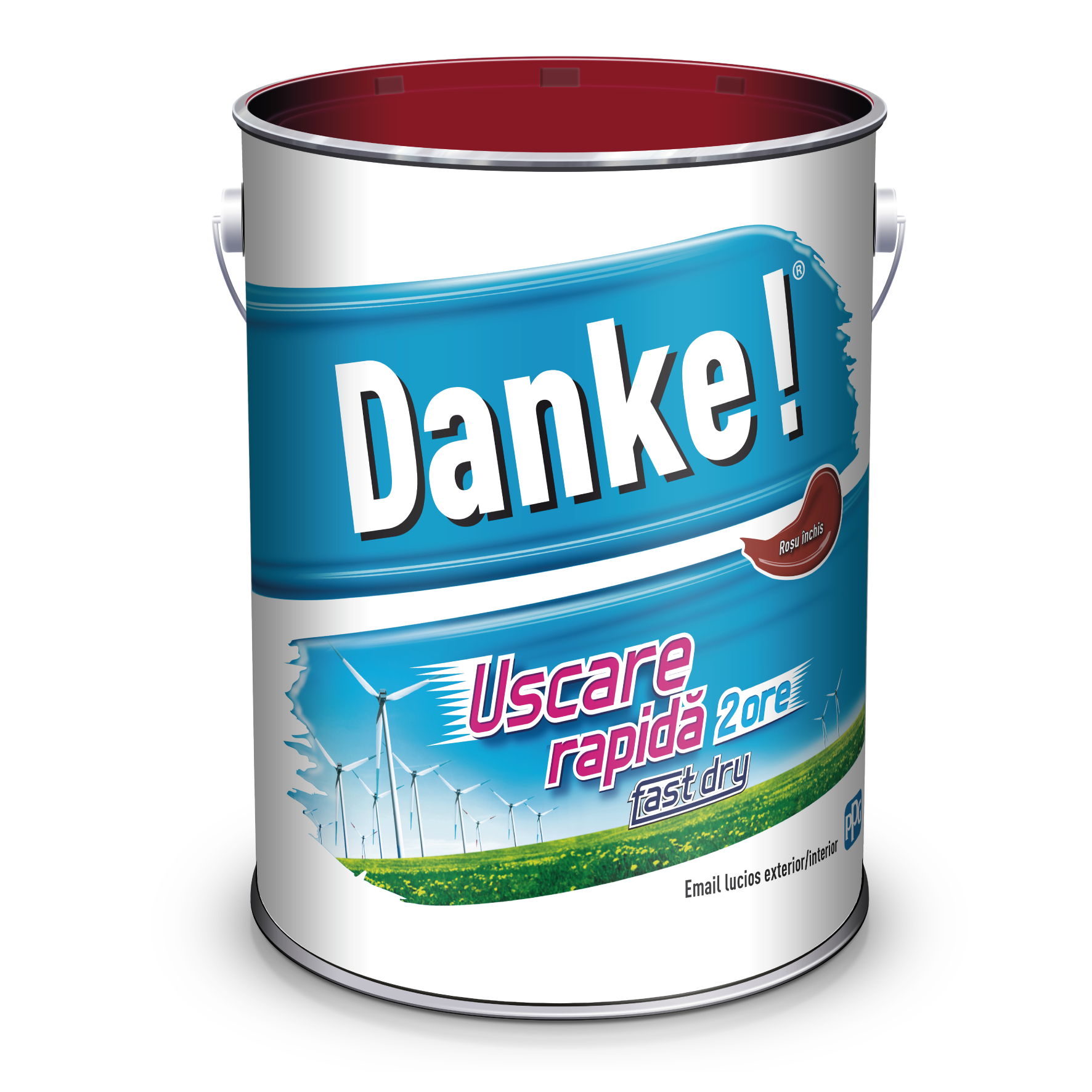 Email Danke uscare rapida, pentru metal, lemn, zidarie, exterior/interior, rosu inchis, lucios, 4 l