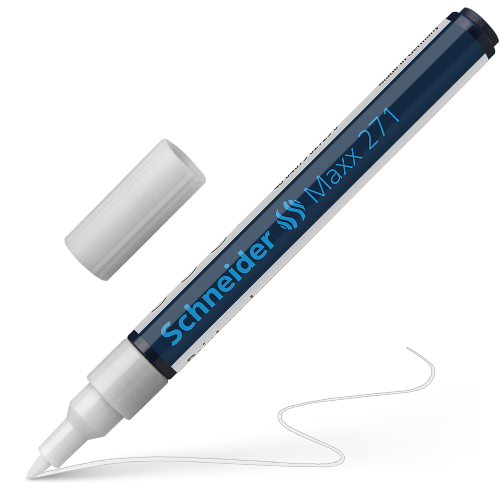 Marker permanent  Schneider, varf rotund, 2 mm, cu vopsea alba