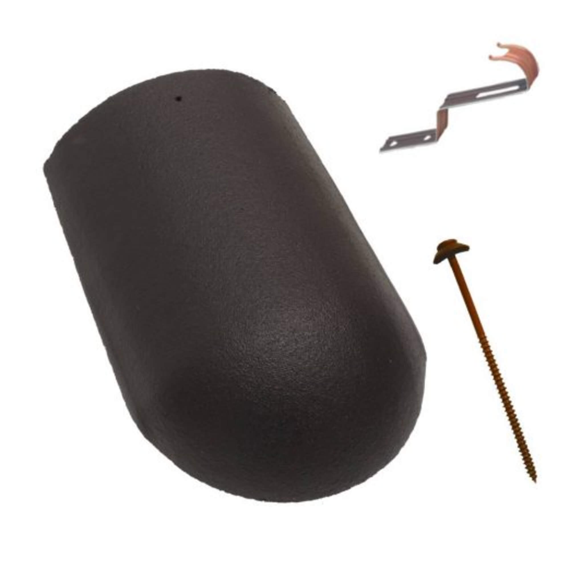 Tigla de coama de inceput Terran Danubia + clema de fixare, negru, 240 x 370 mm, 3.2 kg/buc