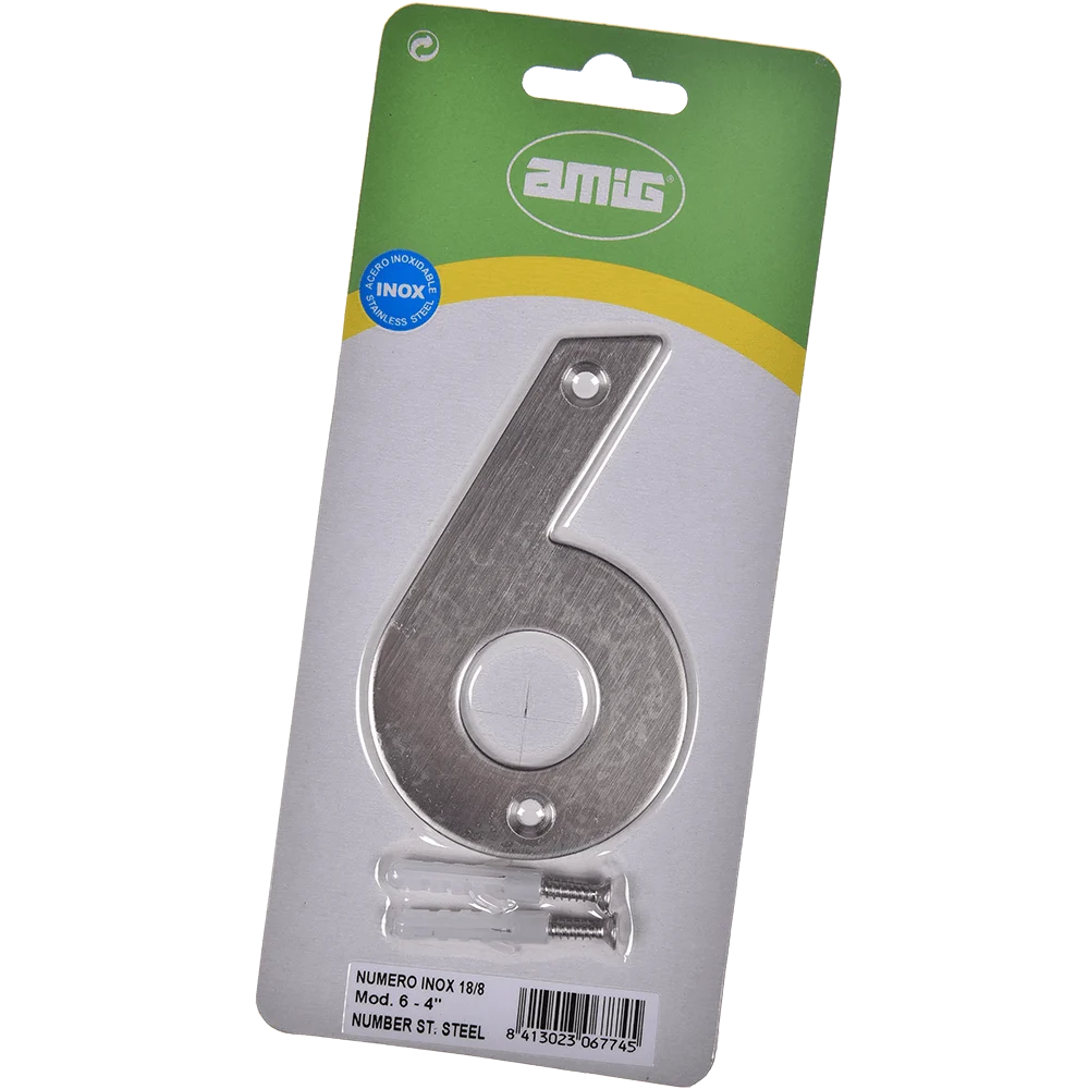 Numar usa/poarta 6 Fischer, inox, prindere suruburi, 10 mm