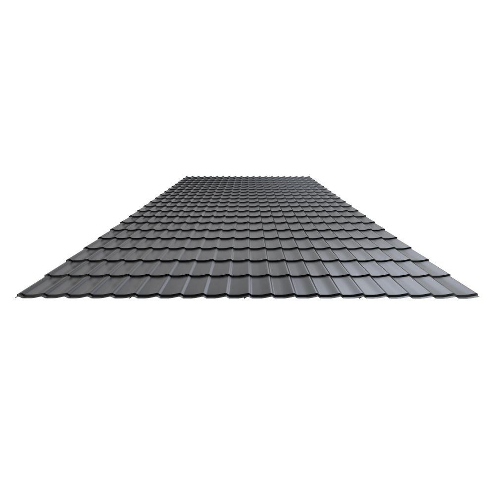 Tigla metalica Durako Riva, gri, RAL 7024, mat structurat, 0.45 mm, 2145 x 1180 mm