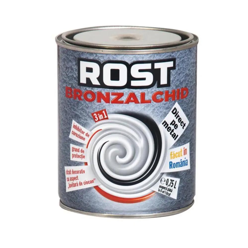 Email pentru metal Rost Bronzalchid 3 in 1, pe baza de solventi, argintiu, lucios, 4 l