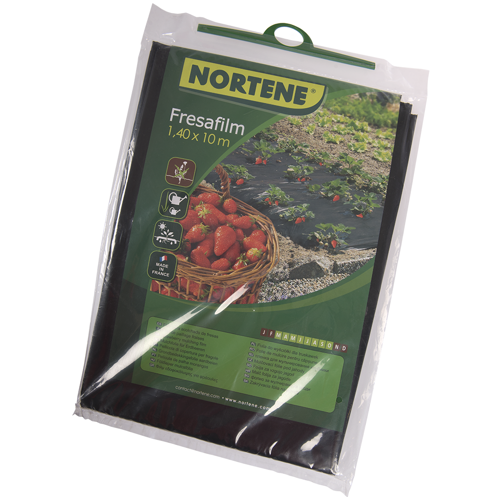 Folie de mulcire pentru capsuni, Nortene, polietilena, neagra, 1.4 x 10 m