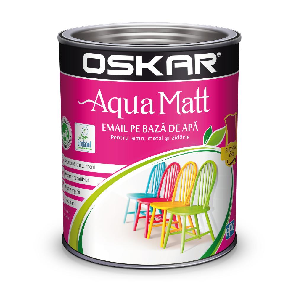 Vopsea Oskar Aqua Matt, pentru lemn/metal/zidarie, interior/exterior, pe baza de apa, fuchsia chic, 0.6 l