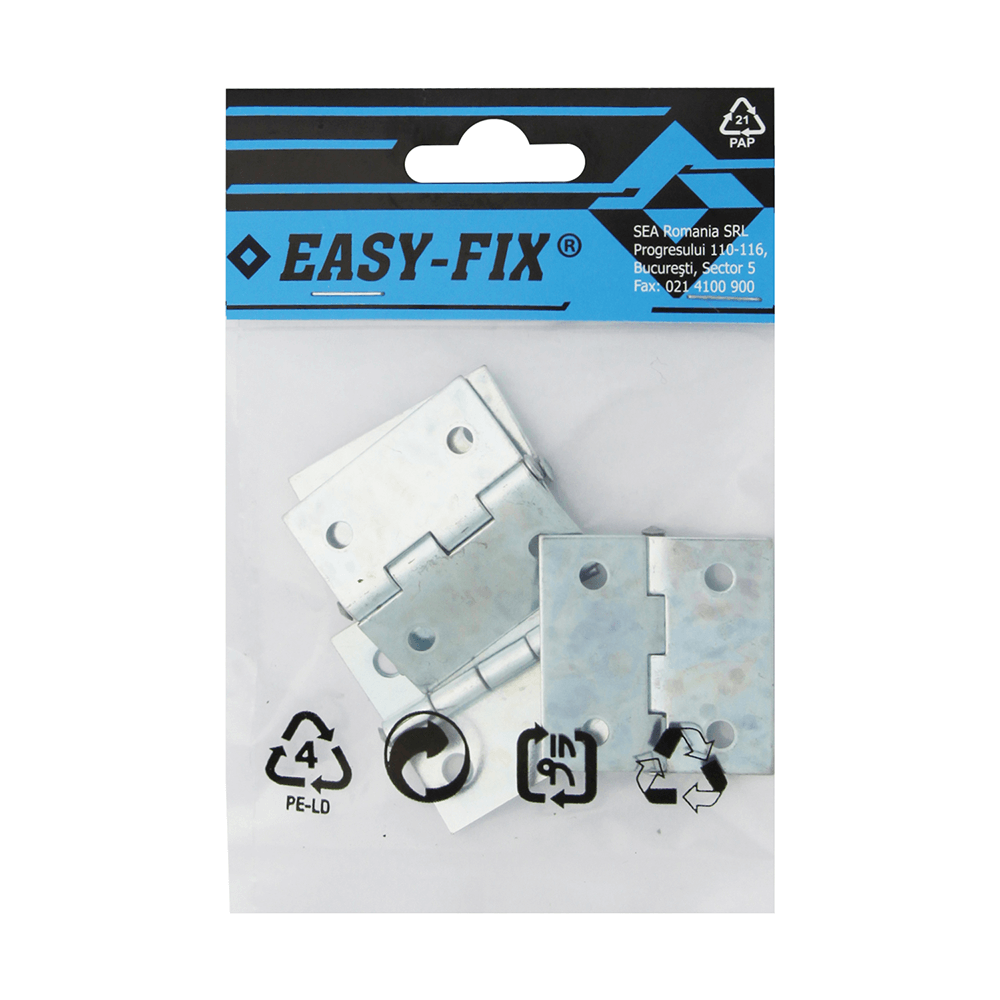 Balama aripi plane Easy-fix, otel zincat alb, argintiu, 40 x 40 x 1 mm, 4 buc