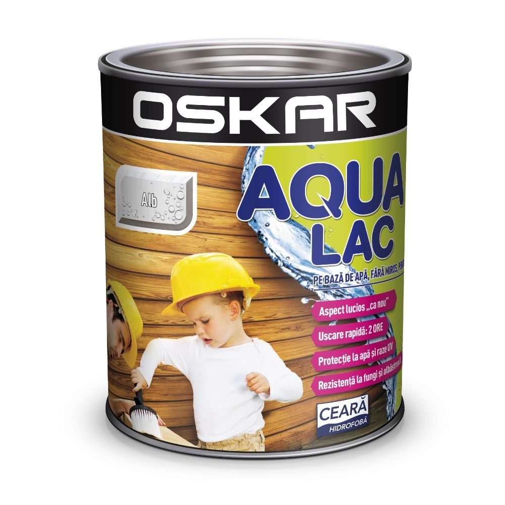 Lac pentru lemn Oskar Aqua, alb, interior/exterior, 2.5 l
