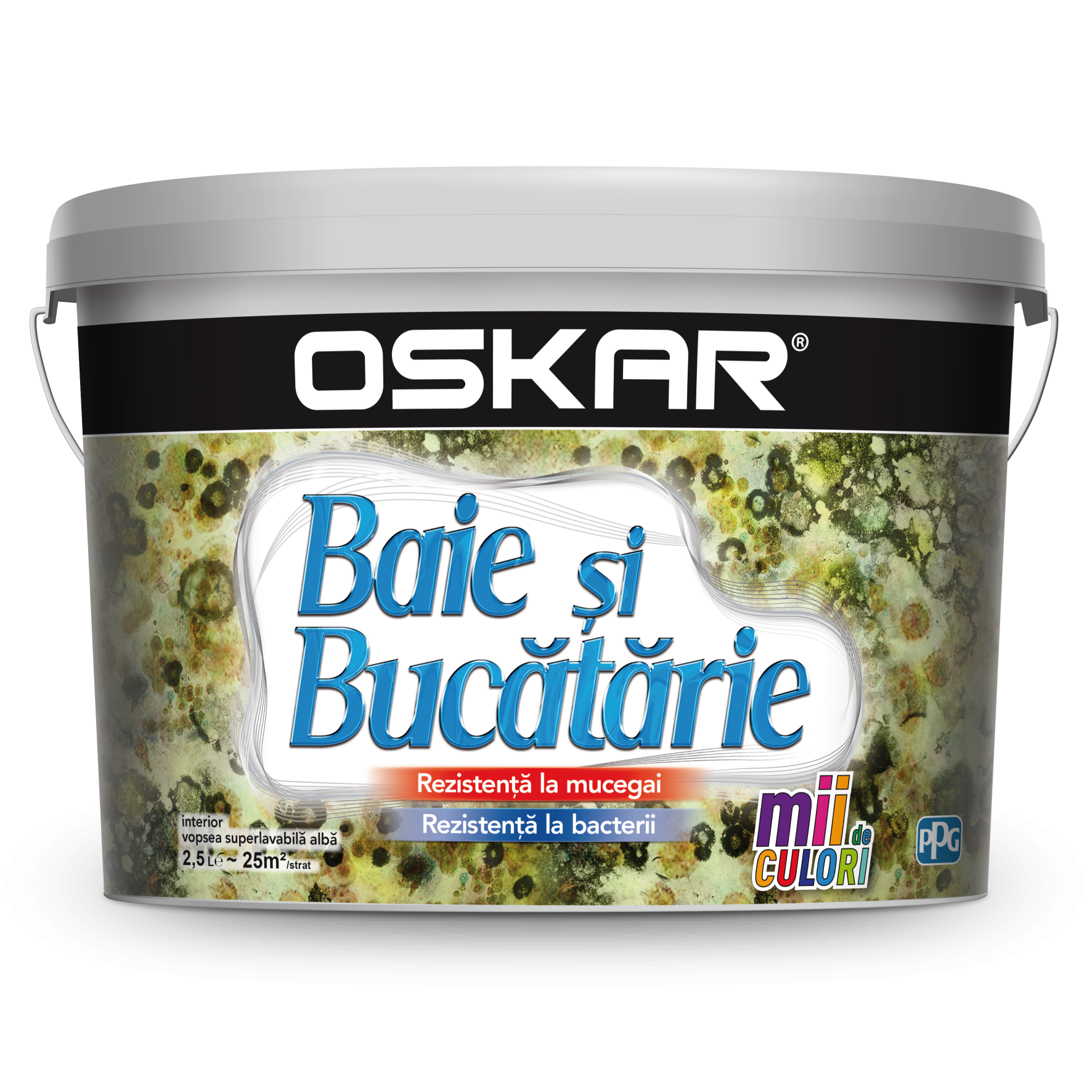 Vopsea lavabila antimucegai Oskar, interior, baie si bucatarie, alb, 2.5 l