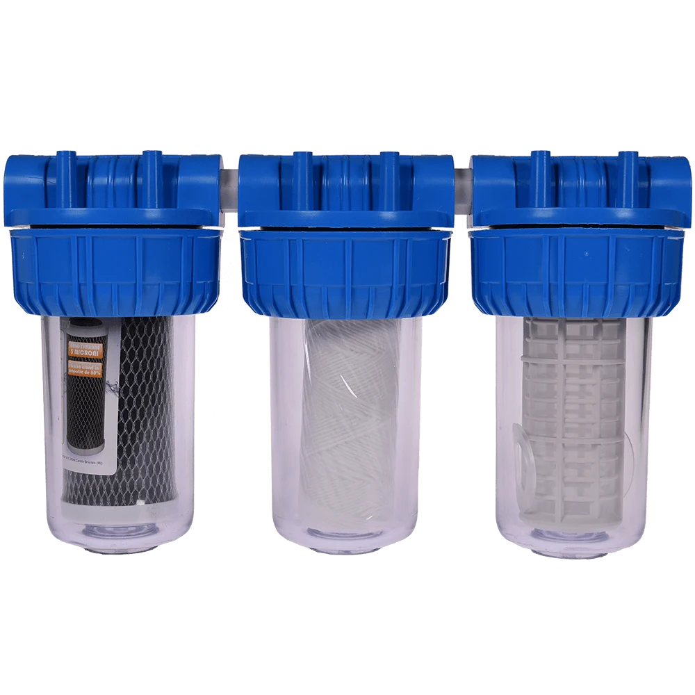 Filtru triplex de apa, carbune + polipropilena + sita, 7 cu 1/2 in linie