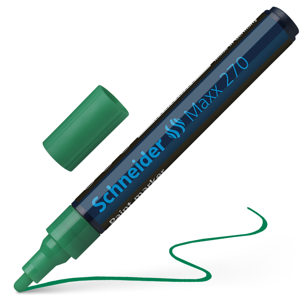 Marker permanent Schneider, varf rotund, 3 mm, cu vopsea verde 270
