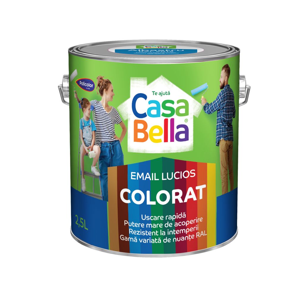 Vopsea alchidica/email Casabella Policolor, pentru lemn/metal, interior/exterior, ocru RAL 8001, 2.5 l