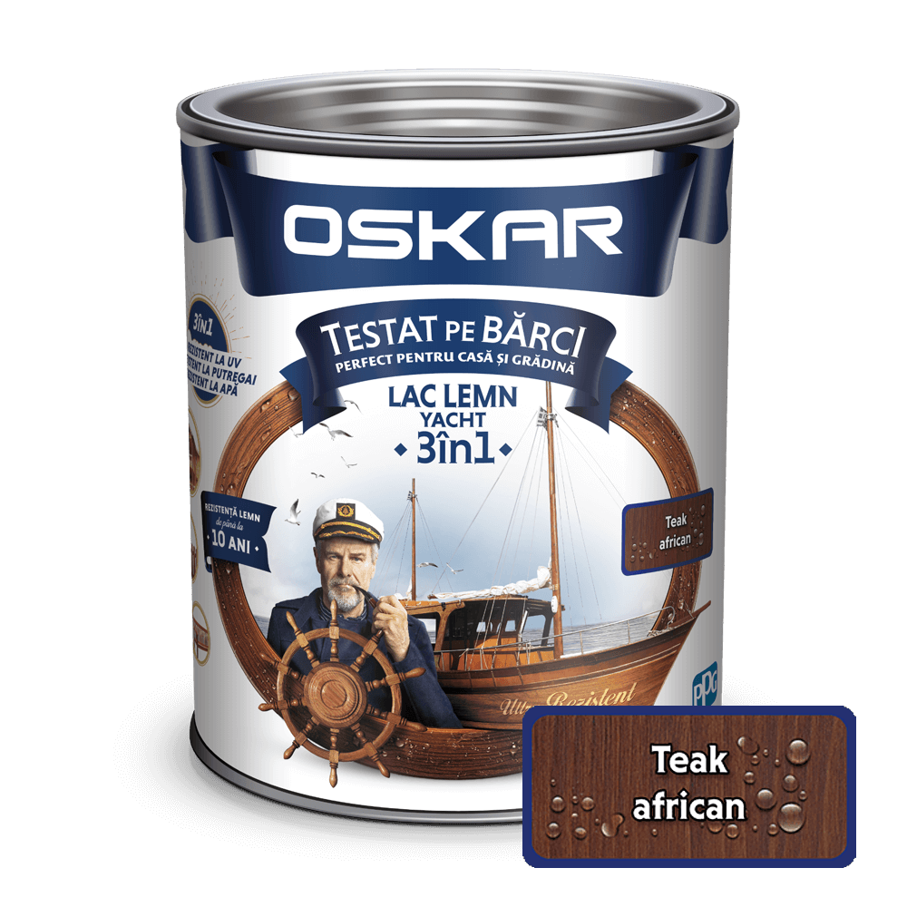 Lac pentru lemn Oskar Yacht, teak african, interior/exterior, 0.75 L