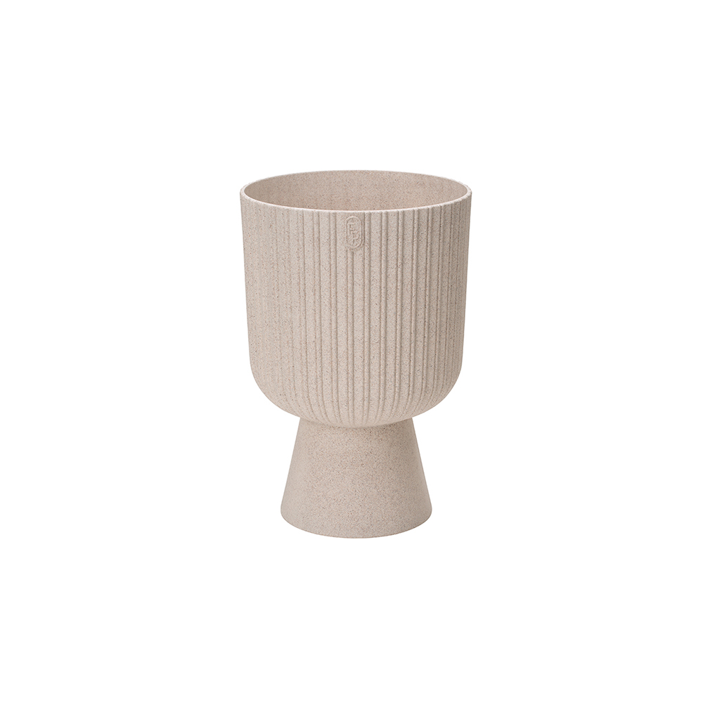 Ghiveci Keli Mika Petit Wood, PVC, alb piatra, diametru 14 cm, inaltime 20.5 cm