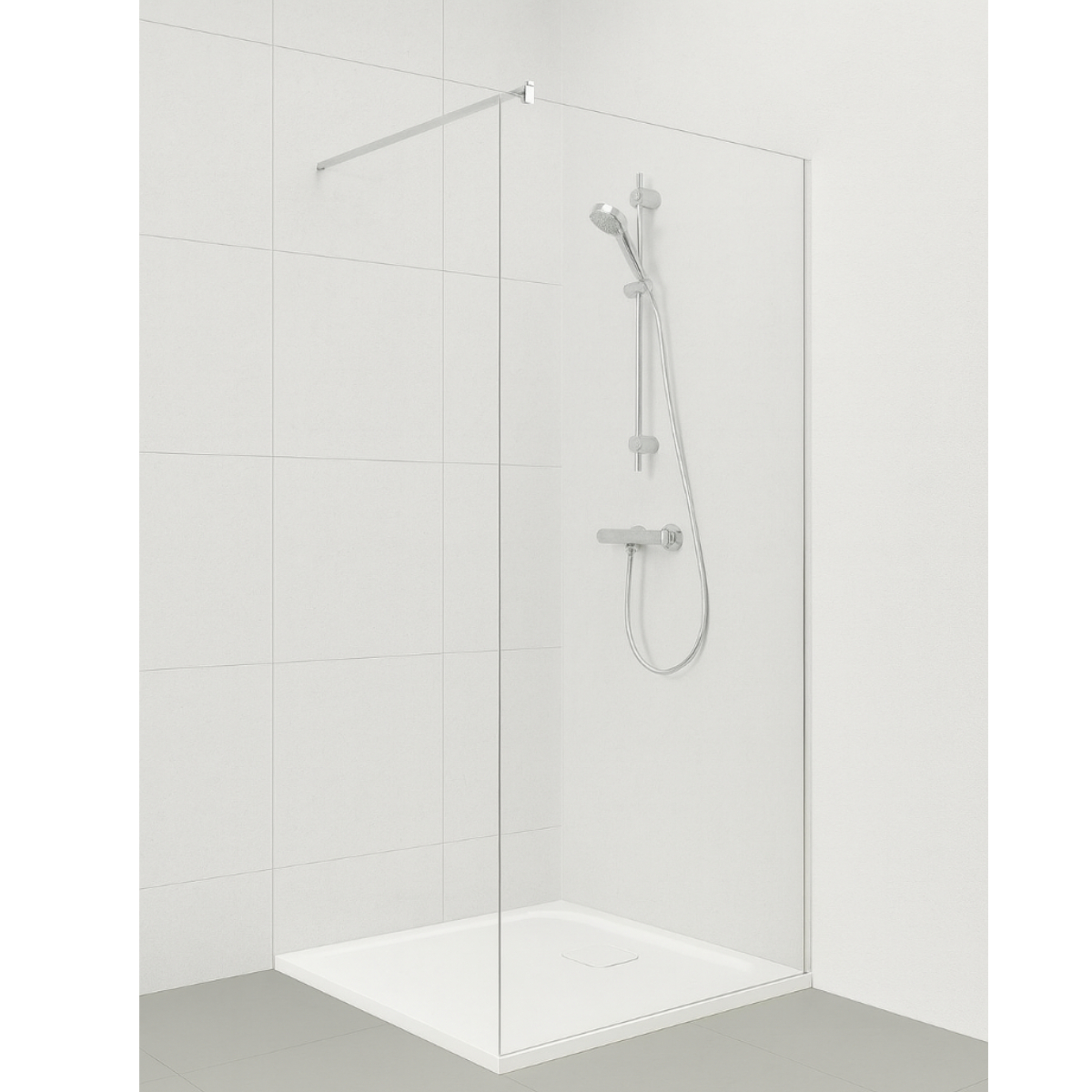 Perete fix dus / walk in Sanotechnik Sanoflex Young Crom MF120, sticla 6 mm clara,  115-117 x 195 cm