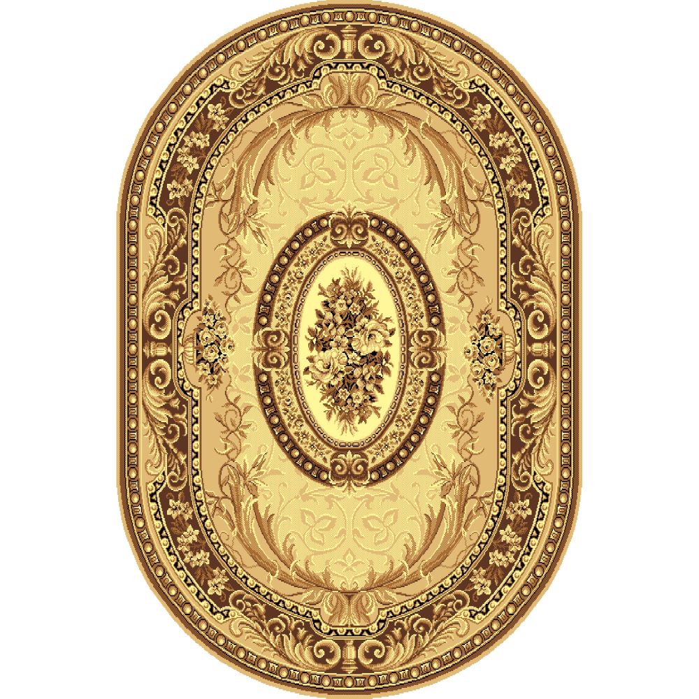 Covor clasic Gold 042/12, oval, polipropilena BCF, bej/maro, 60 x 110 cm