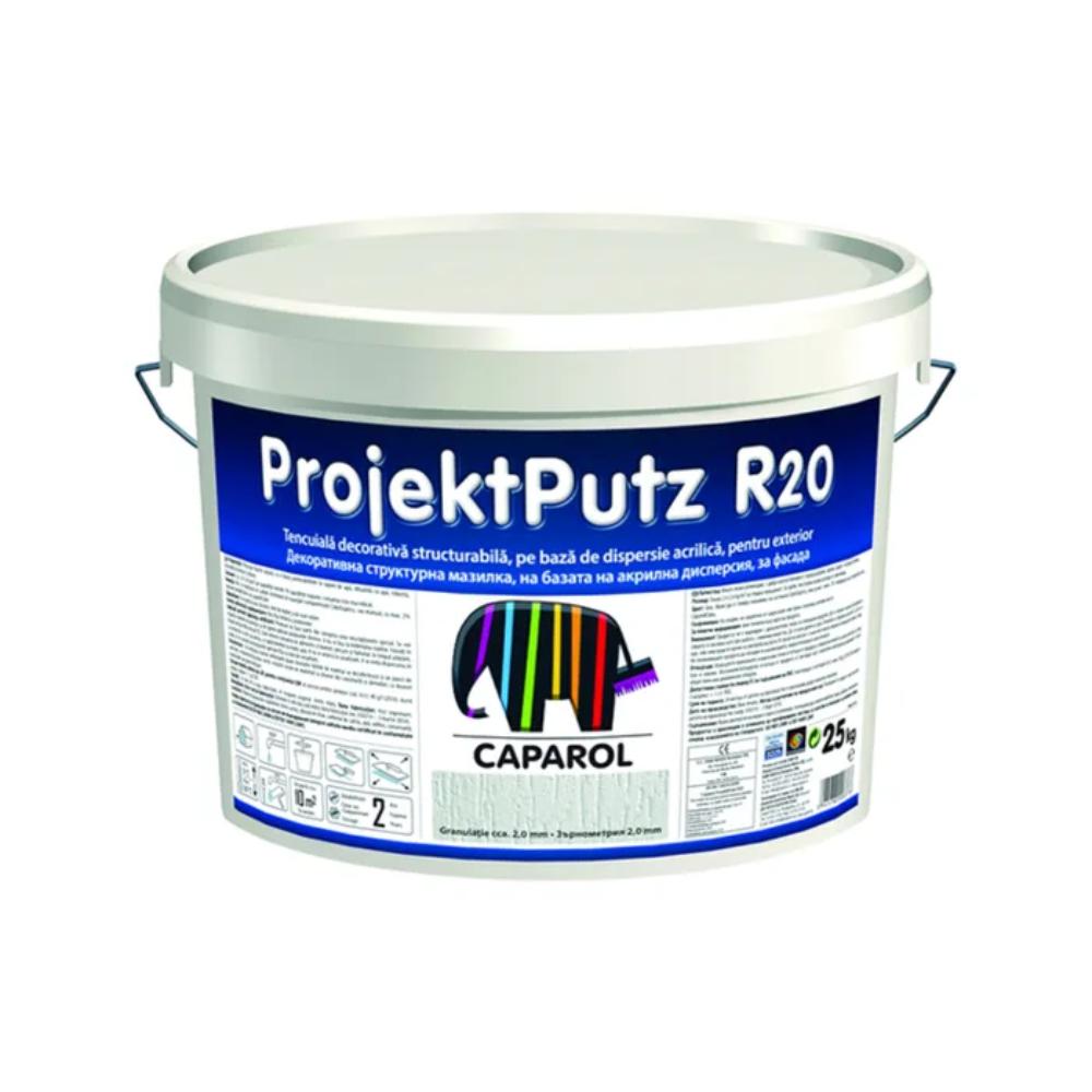 Tencuiala decorativa acrilica Caparol ProjectPutz R20, scoarta de copac , granulatie 2 mm, exterior, alb, 25 kg