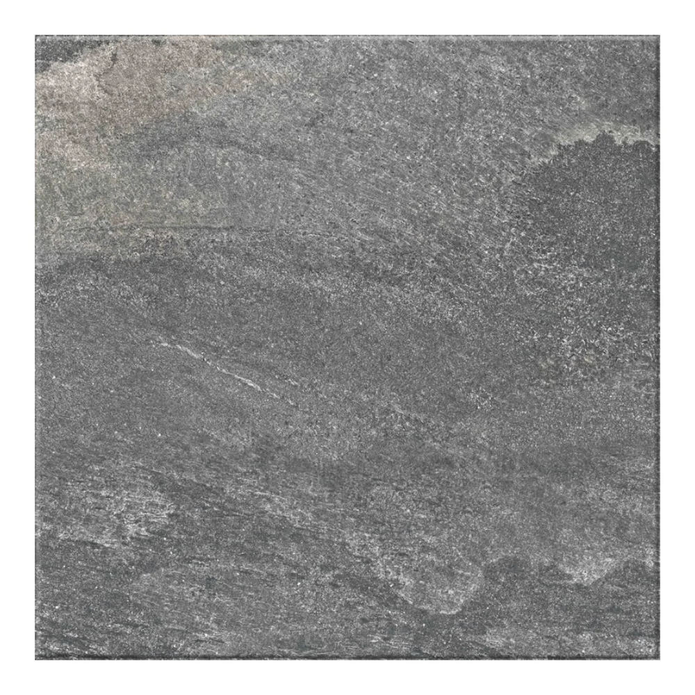 Gresie portelanata Kai Santana, antracit-gri inchis, clasa aderenta R10, aspect de piatra, 60 x 60 cm