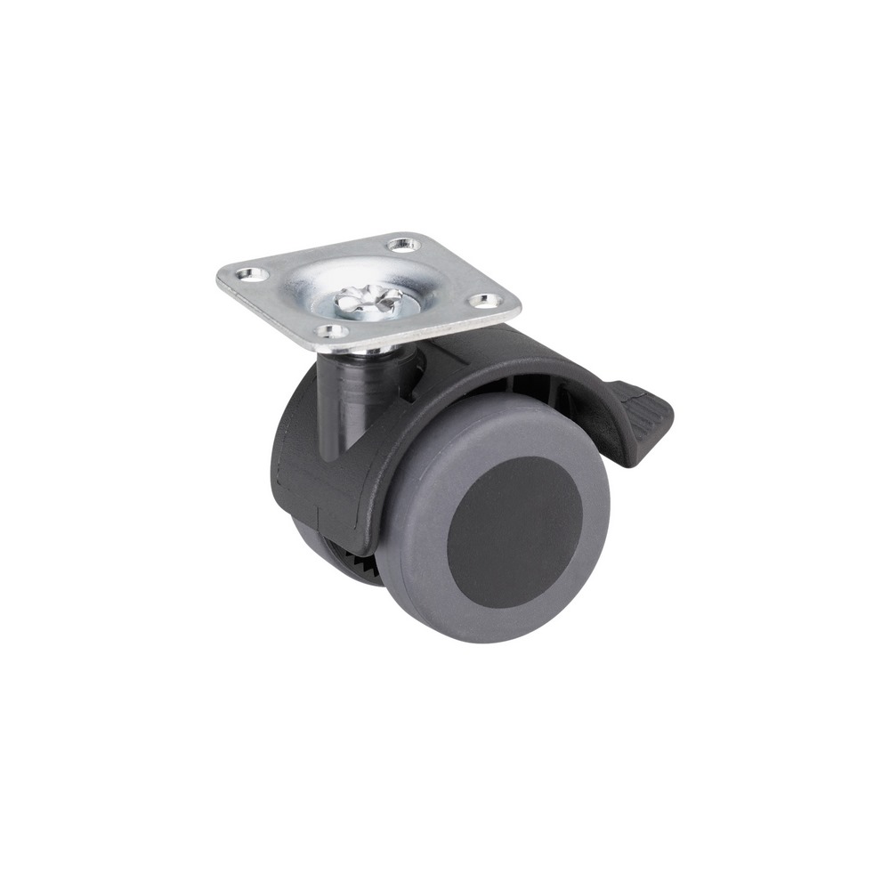 Roata dubla articulata cu frana si rulment pentru parchet, placa fixare, D: 40mm
