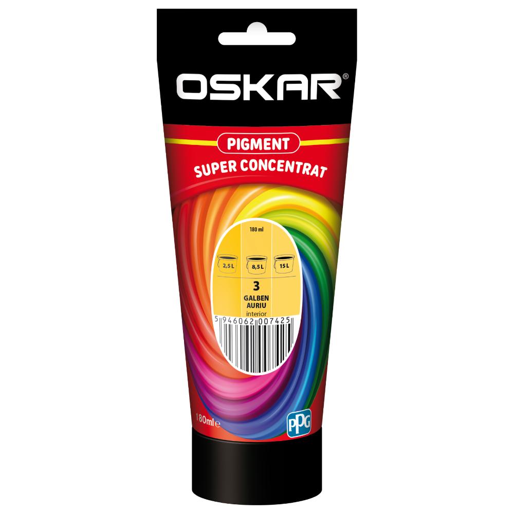 Pigment super concentrat Oskar, interior, pentru vopsea lavabila, galben auriu, 180 ml