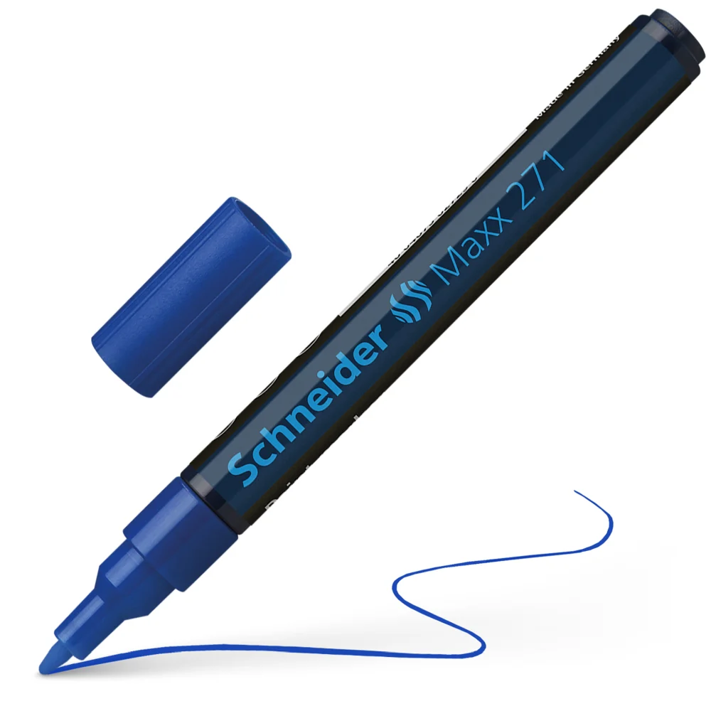 Marker permanent Schneider, varf rotund, 2 mm, cu vopsea albastra
