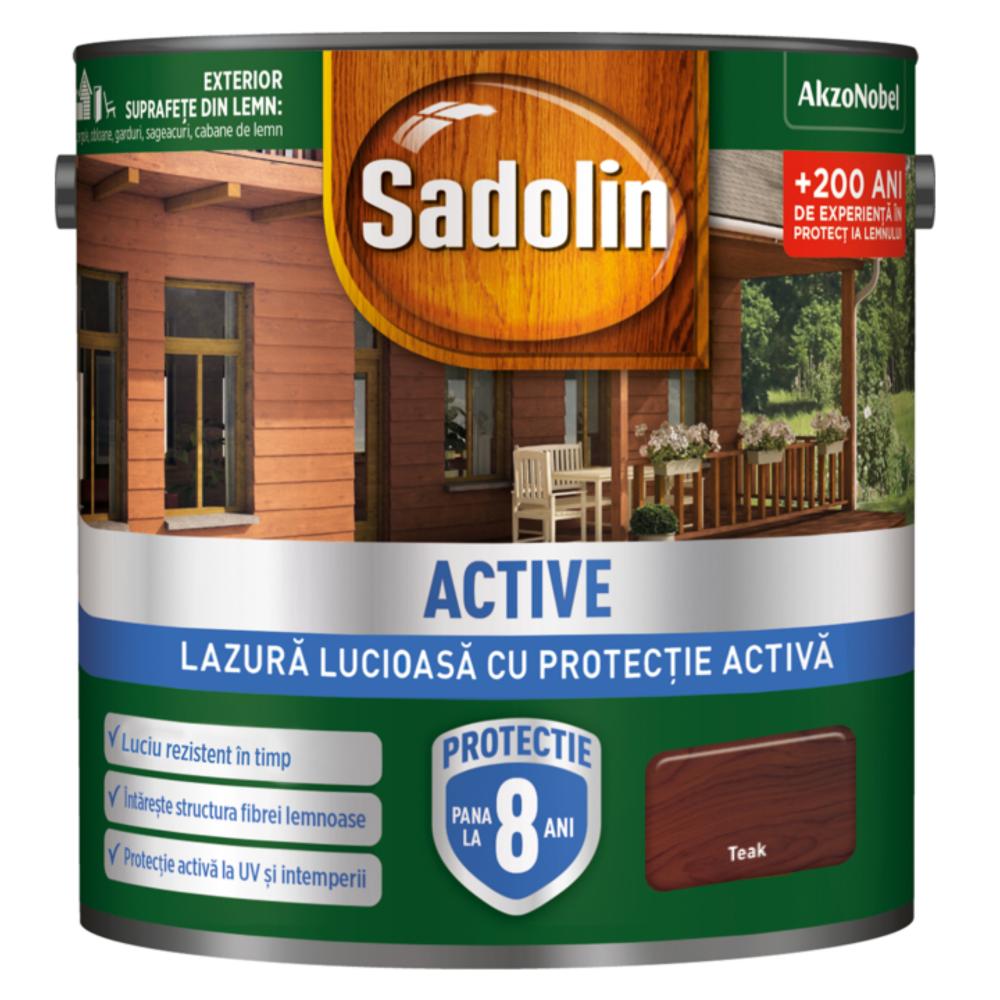 Lazura lucioasa pentru lemn Sadolin Active, teak, interior/exterior, 5 l