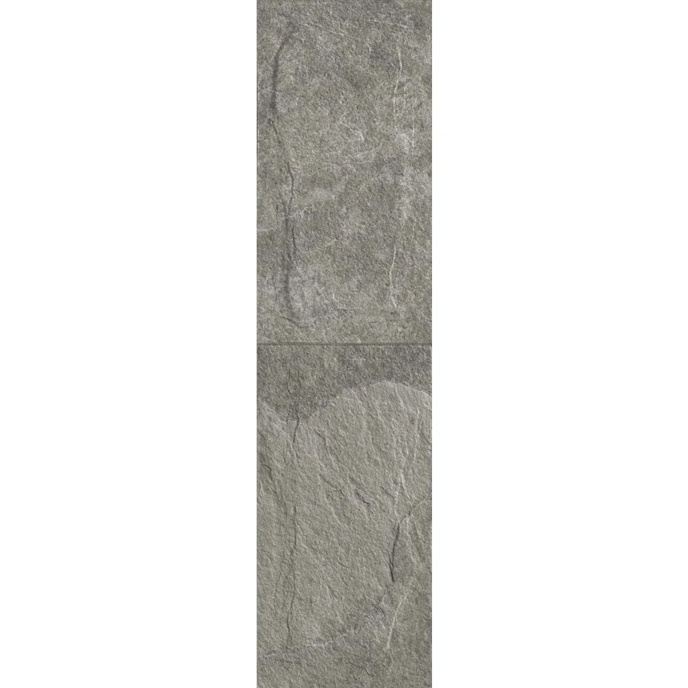 Gresie portelanata interior-exterior Kai Ceramics Samos, gri, aspect de piatra, finisaj rustic, 15,5 x 60,5 cm