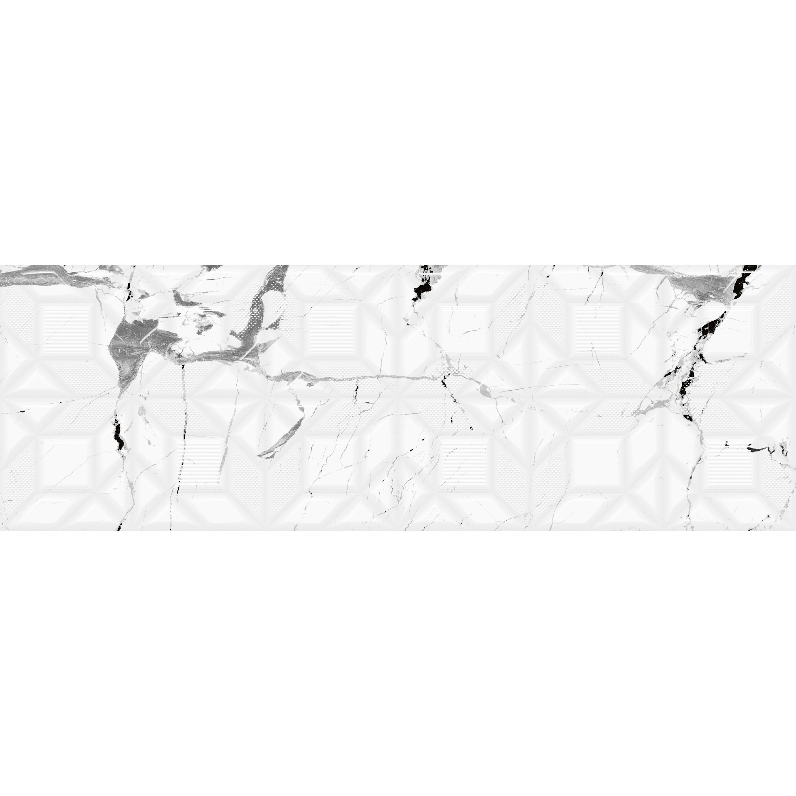 Faianta baie / bucatarie rectificata AC-12369 HL1 Black Ink, alb, lucios, model, 75 x 25 cm