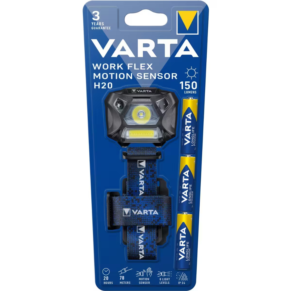 Lanterna LED Varta Work Flex Motion Sensor H20, 150 lm, 8 nivele de lumina, IP54