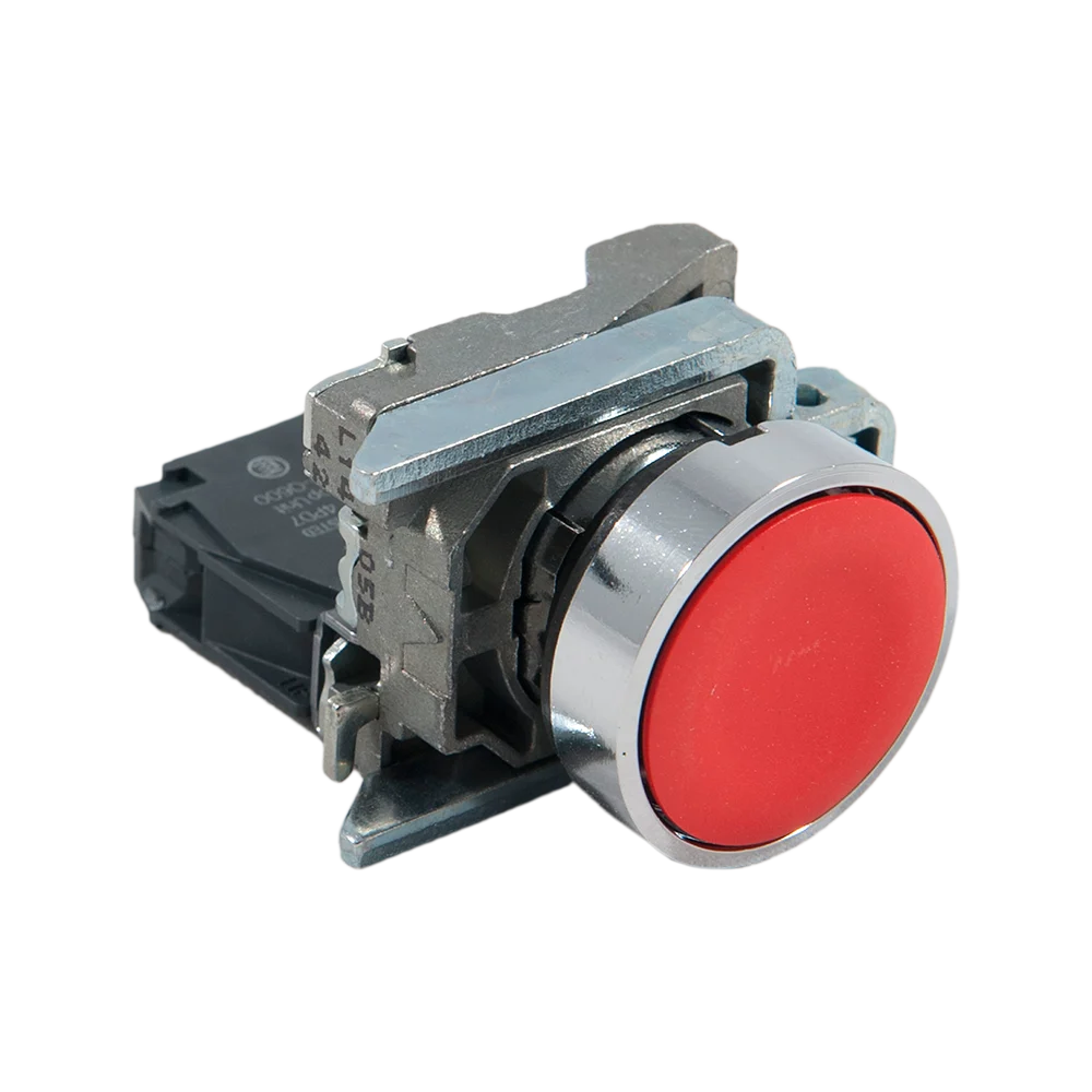 Buton rosu metalic cu revenire Schneider xB4BA42, pozitie 1NC, montaj incastrat