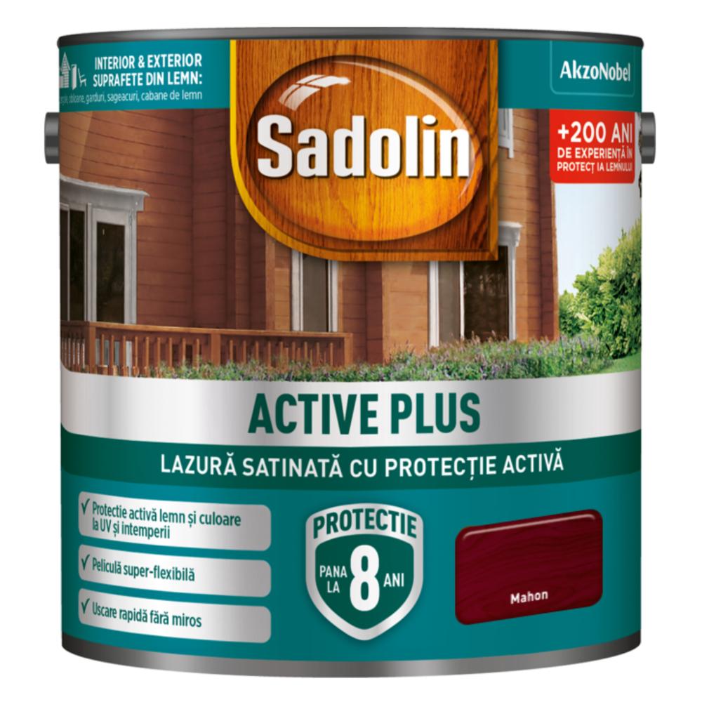 Lazura satinata pentru protectia lemnului Sadolin Active Plus WB, mahon, interior/exterior, 5 l